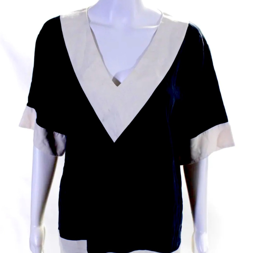 Tory Burch Womens V Neck Short Sleeve Tee Shirt Top Blue Size XS